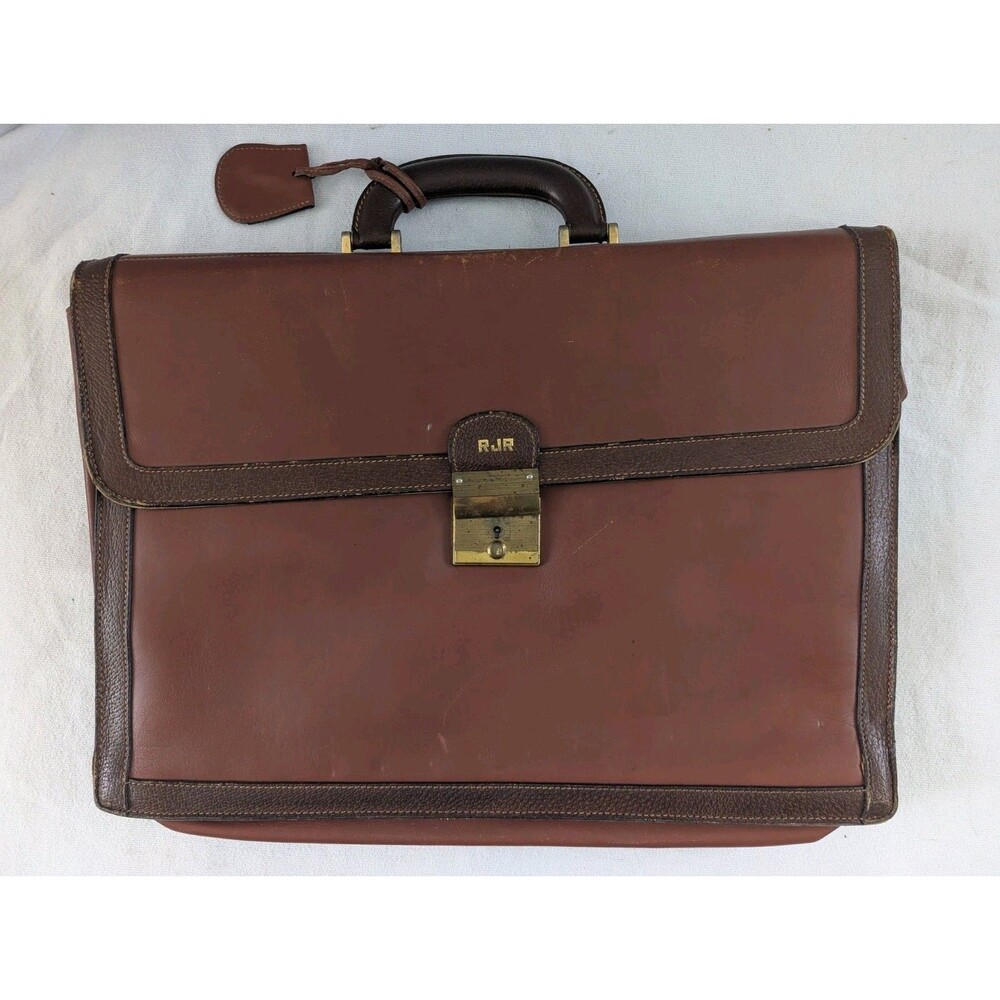 Vintage Mark Cross Leather Briefcase Mens Brown Italy Flap Lock Attache Bag